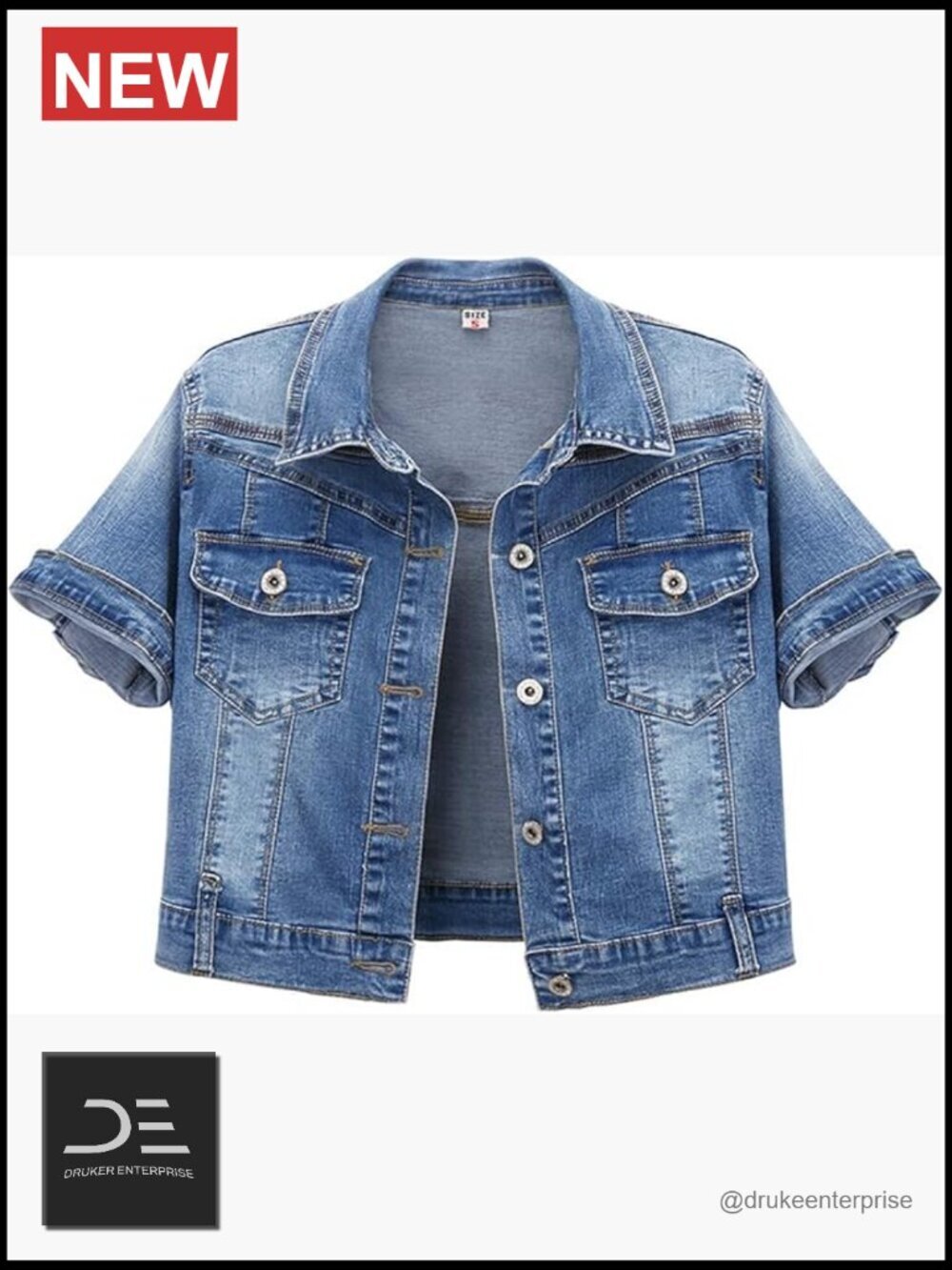 Short Sleeve Crop Denim Trucker Jacket Jean Coat Top